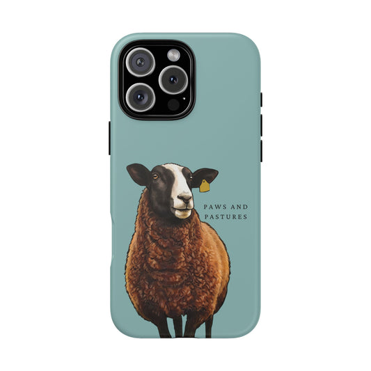 Zwartble Sheep Teal Phone Case — "Paws and Pastures" Rustic Farm Animal Protective Cover .