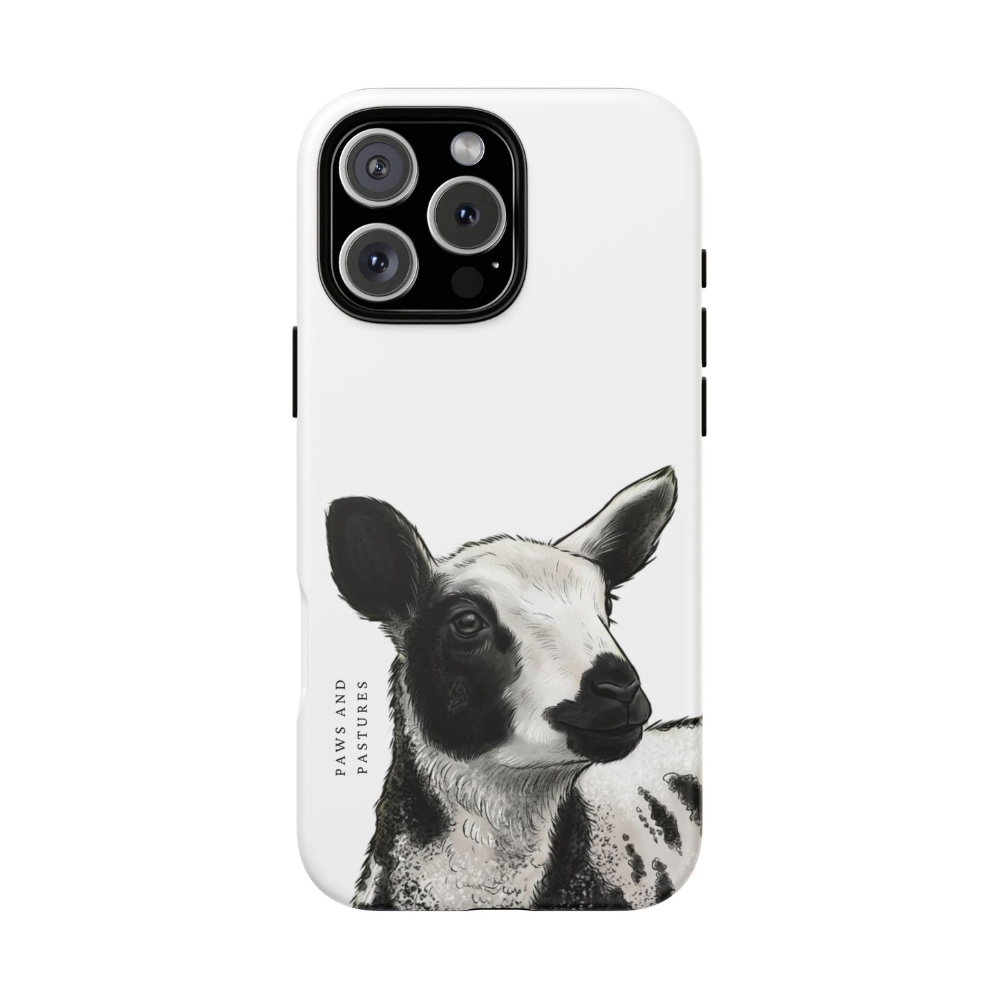 Dutch Spotted Sheep Portrait Phone Case - Black & White Lamb Illustration Protective Cover