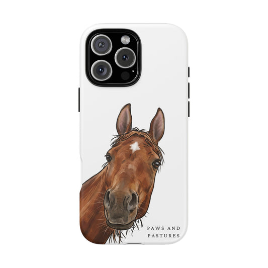 White Horse Portrait Phone Case – Funny Brown Mare Design (Paws and Pastures)