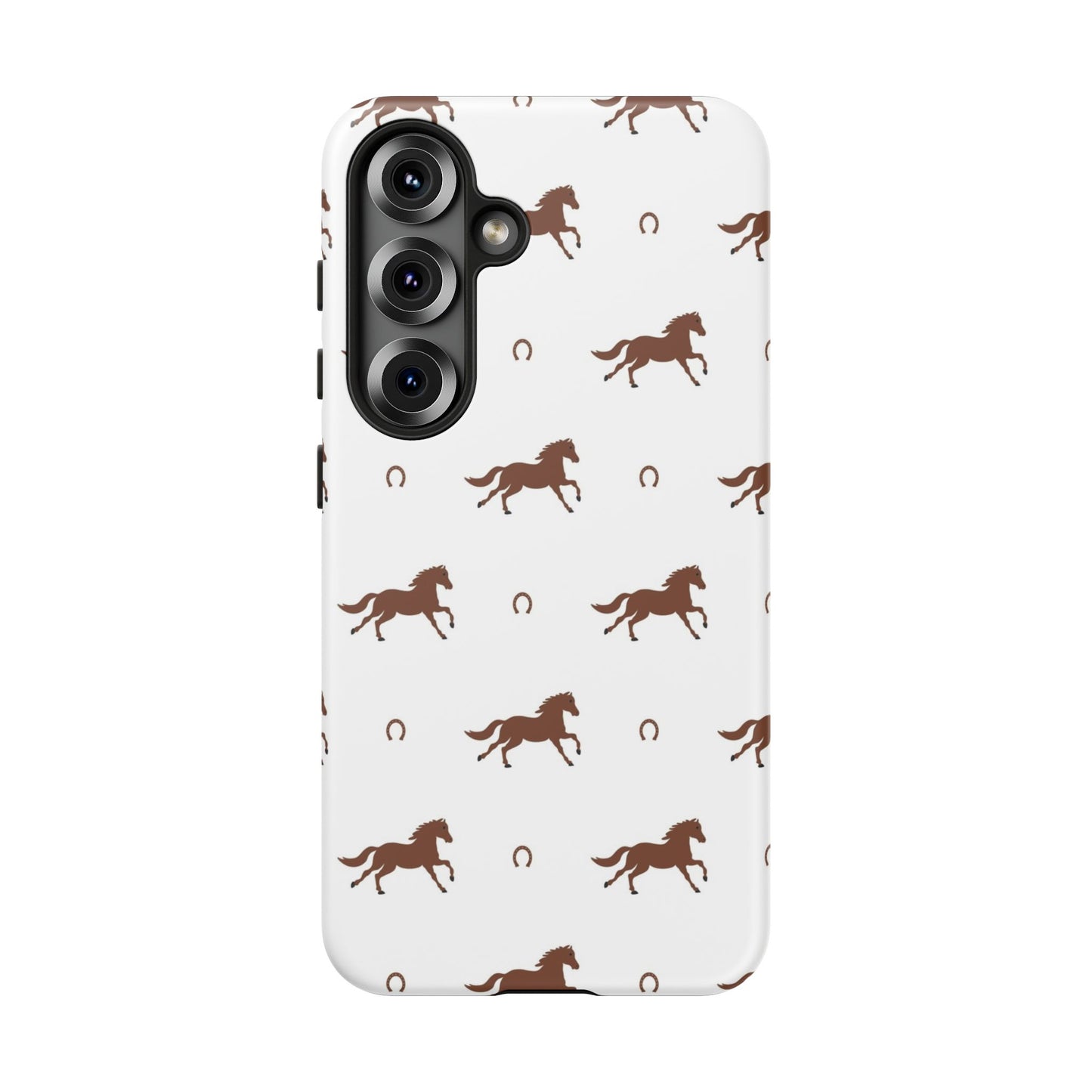 Horse Pattern Tough Phone Case — Brown Galloping Horses & Horseshoes on White
