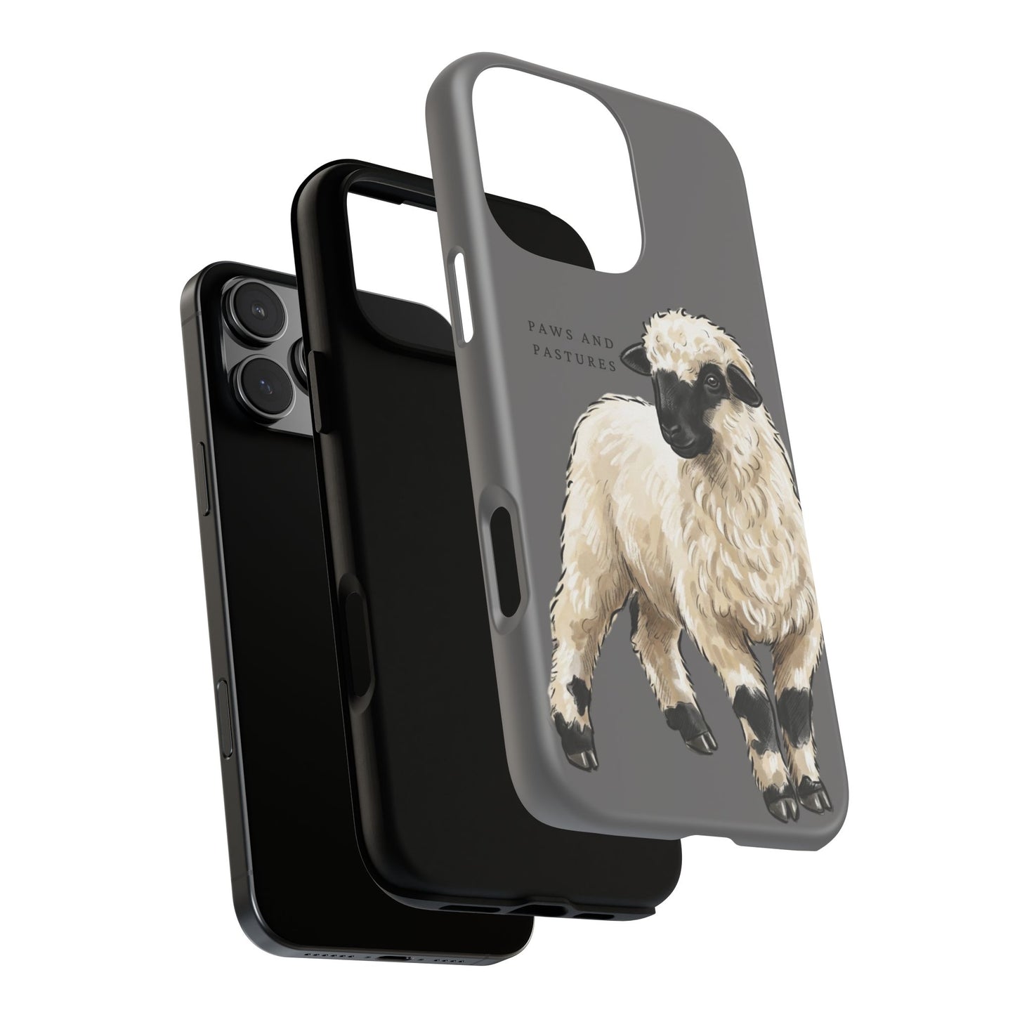 Grey Valais Blacknose Sheep Phone Case – 'Paws and Pastures' Cute Lamb Protective iPhone Cover