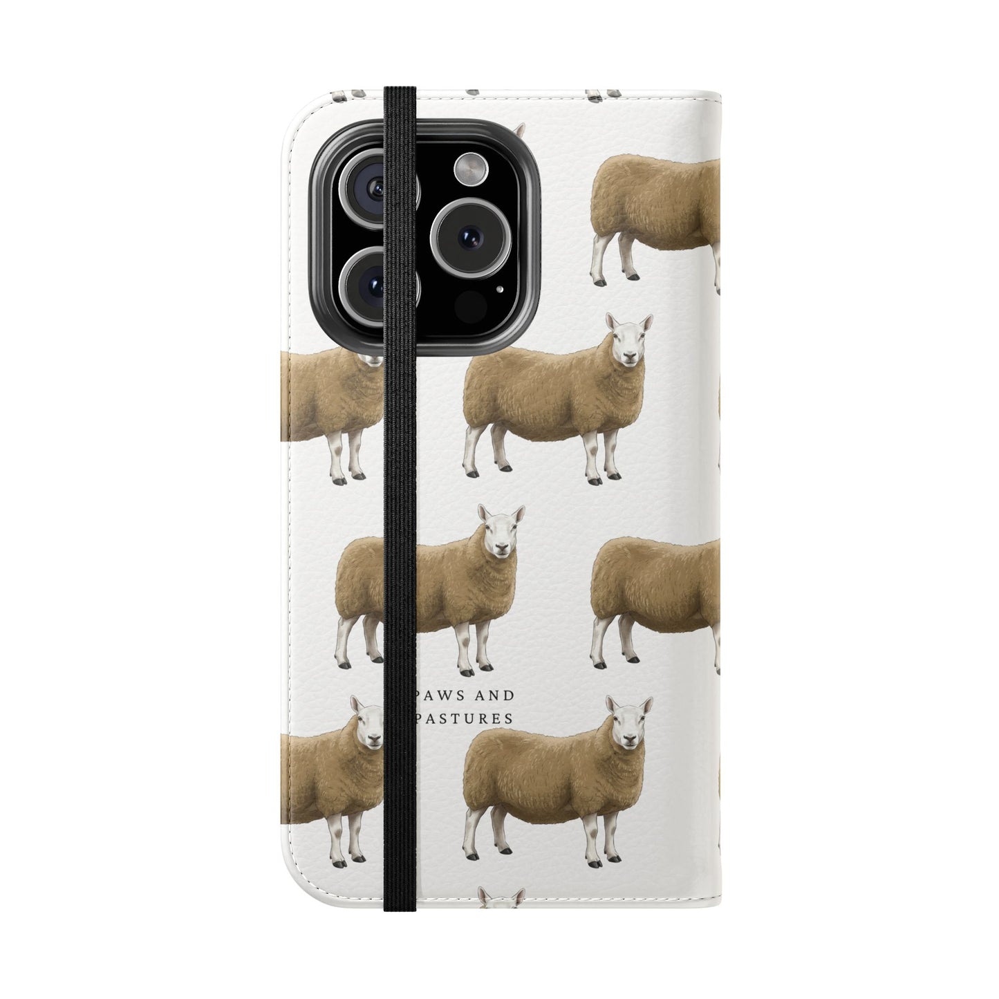 Cheviot Sheep Pattern Flip Phone Case – Cute Pastoral Wallet Cover with Card Slots