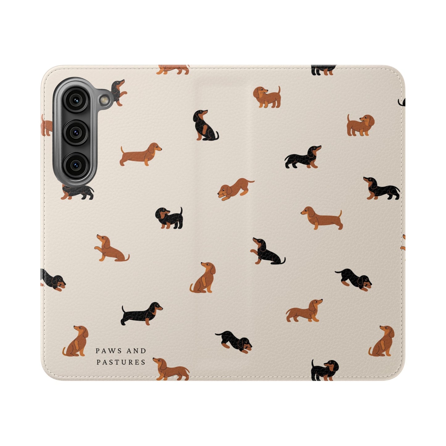 Dachshund Pattern Flip Phone Case — Wallet Folio with Card Slots