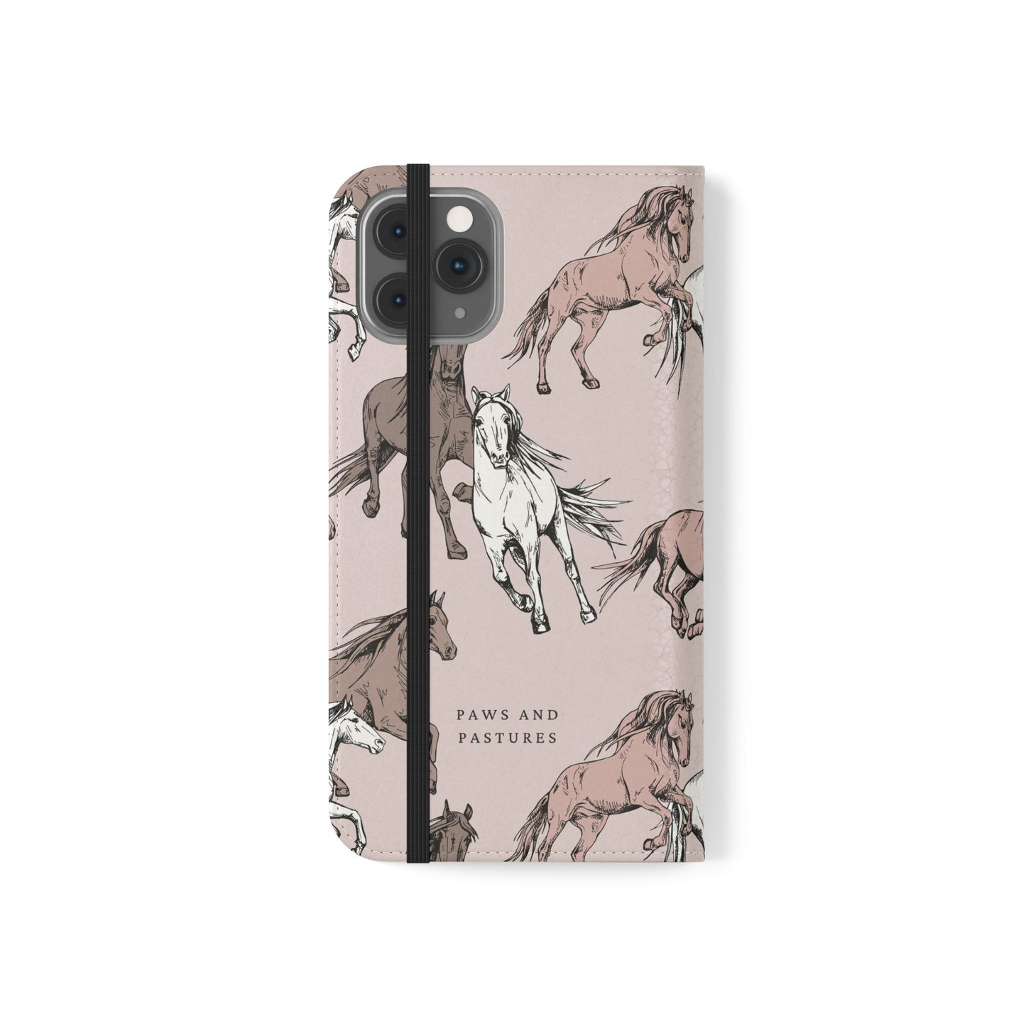 Horse Pattern Flip Phone Case — Pink Running Horses Wallet Cover
