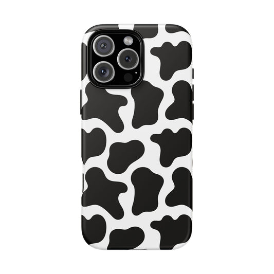 Cow Print Tough Phone Case — Black & White Protective Phone Cover