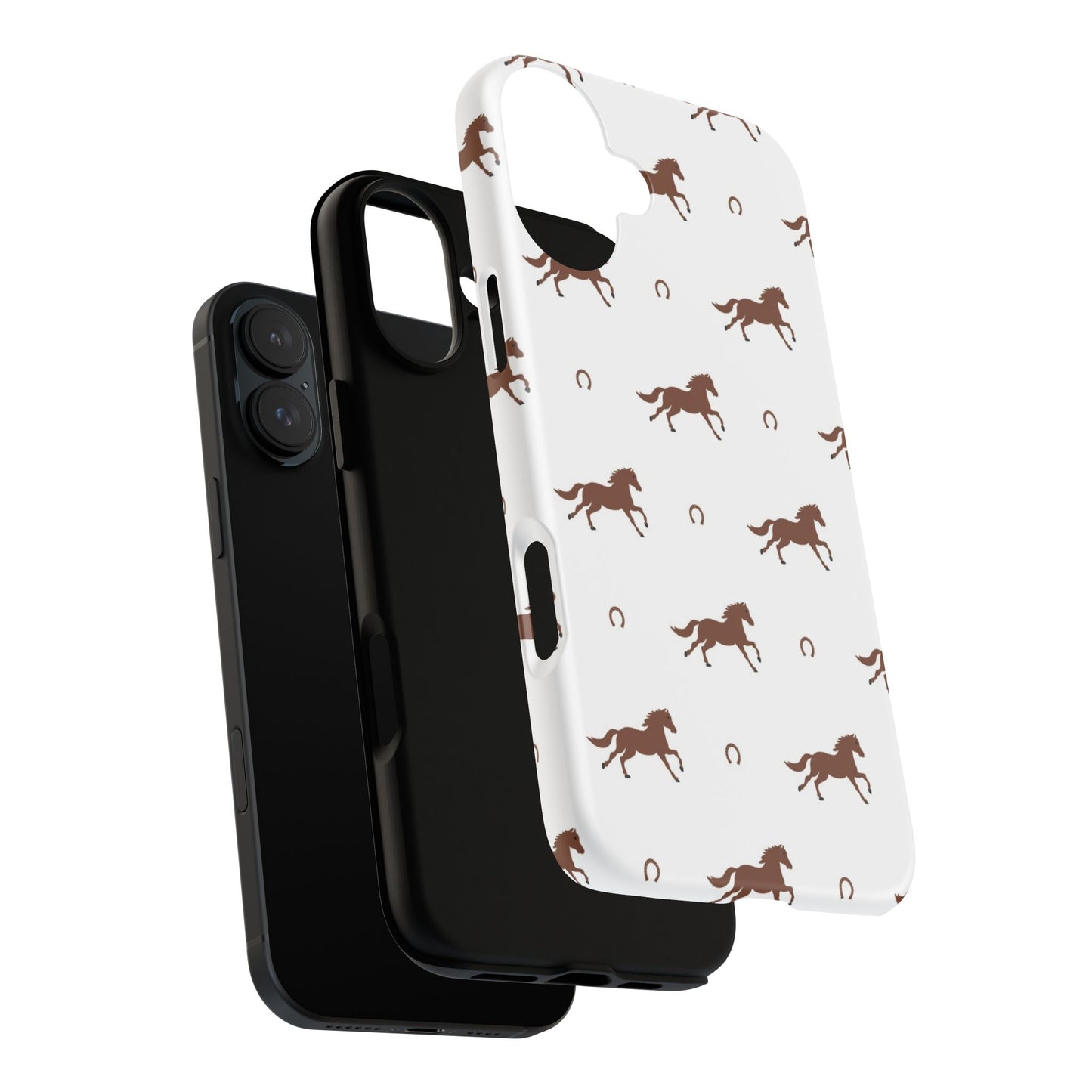 Horse Pattern Tough Phone Case — Brown Galloping Horses & Horseshoes on White