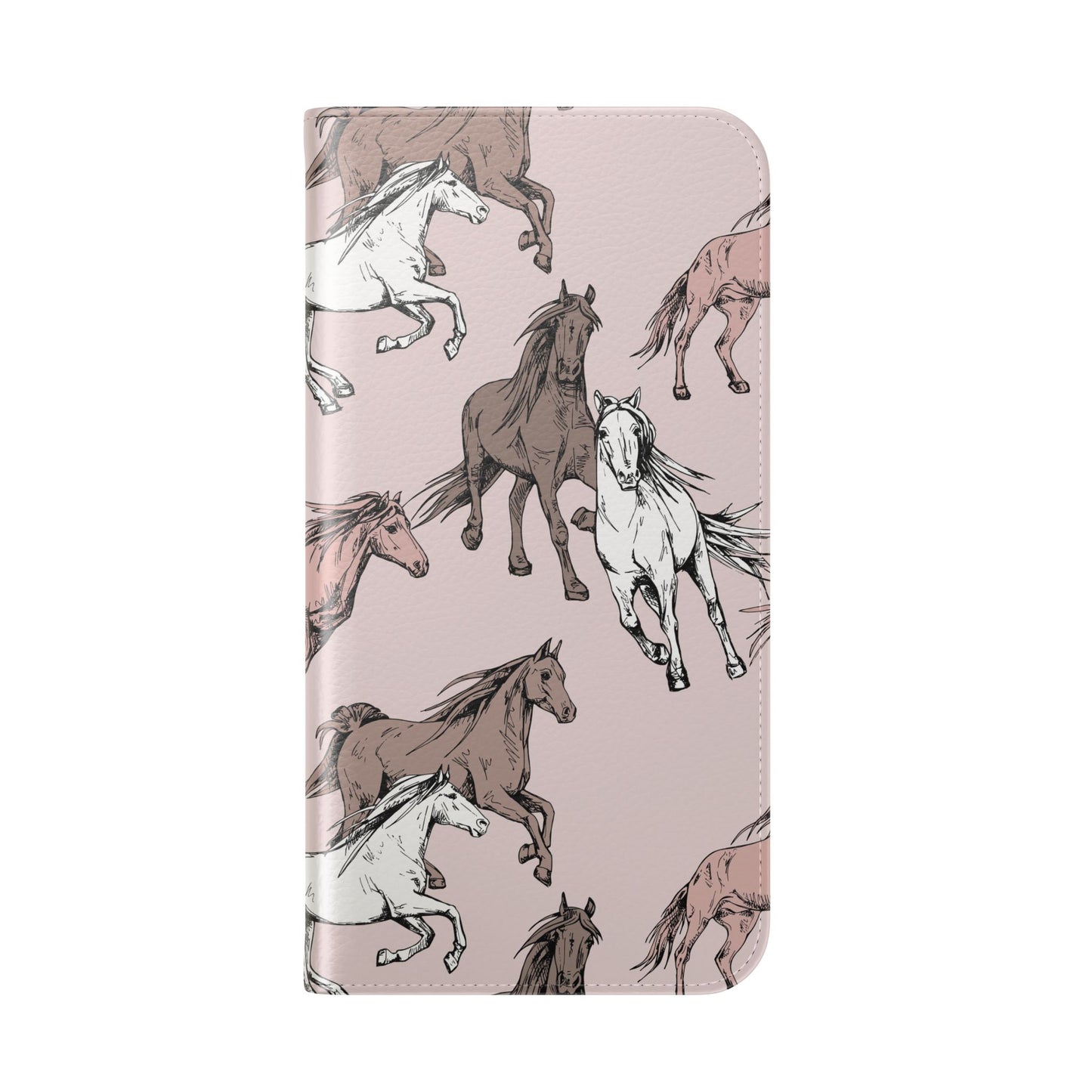 Horse Pattern Flip Phone Case — Pink Running Horses Wallet Cover