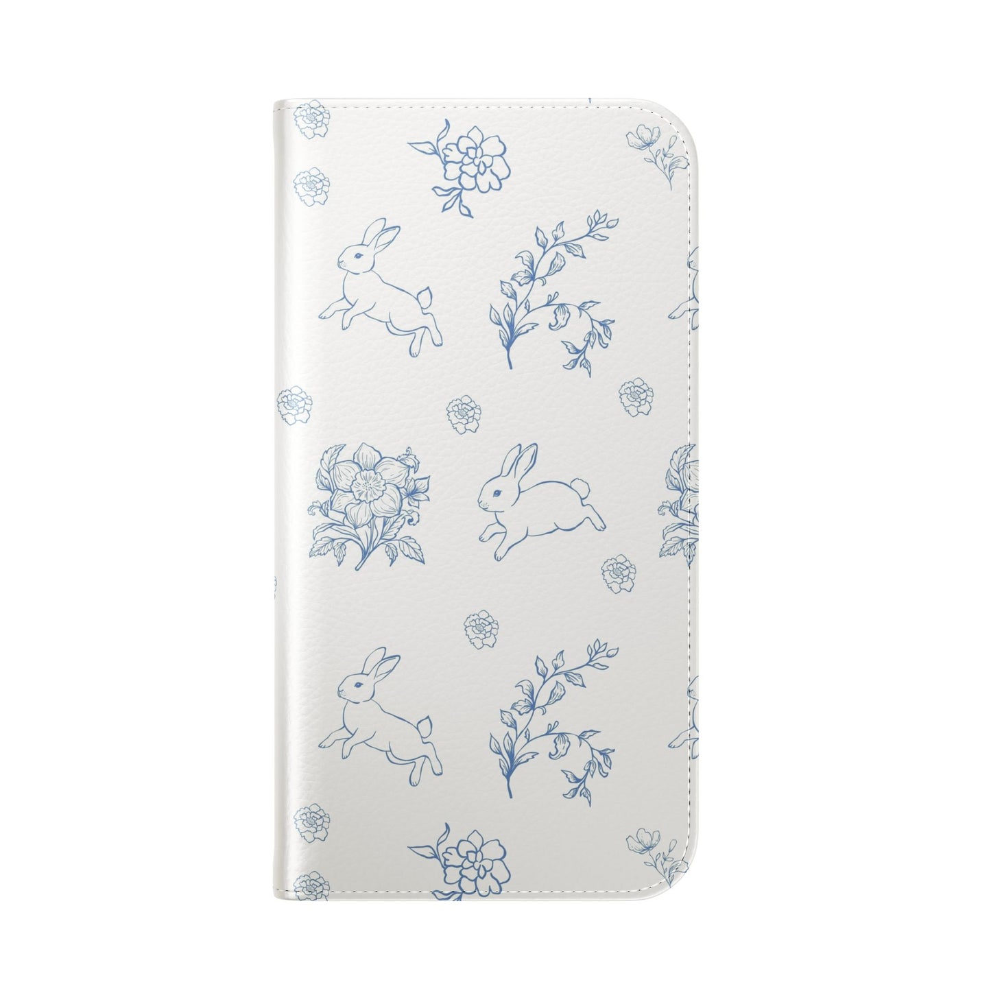 Bunny Pattern Flip Phone Case – Floral Blue Rabbit Wallet Cover