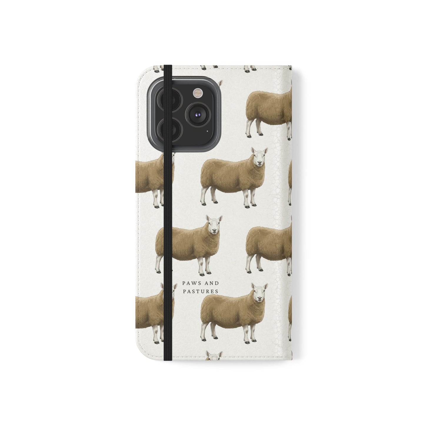 Cheviot Sheep Pattern Flip Phone Case – Cute Pastoral Wallet Cover with Card Slots