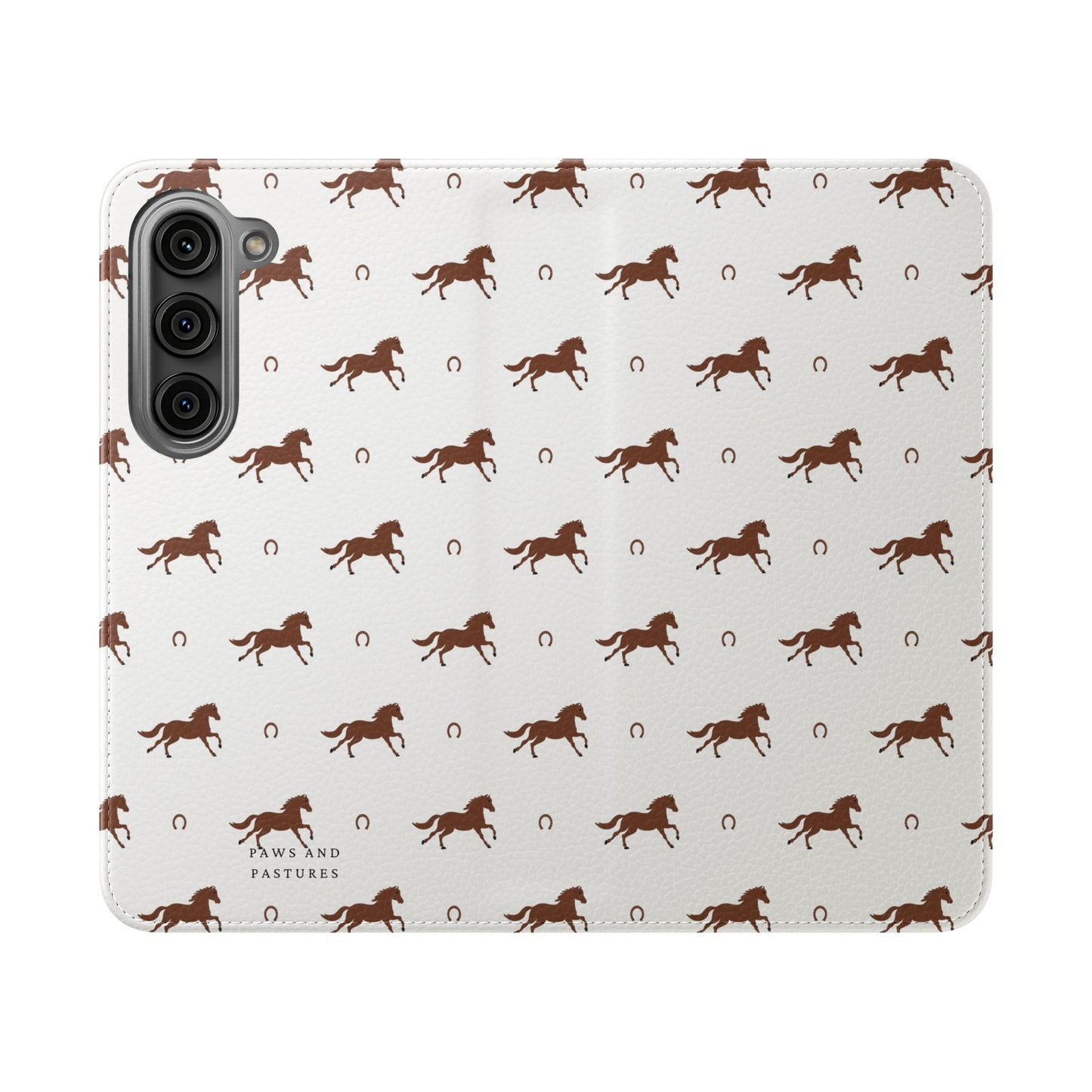 Horse Pattern Flip Case — Leather Wallet Phone Cover with Galloping Horses
