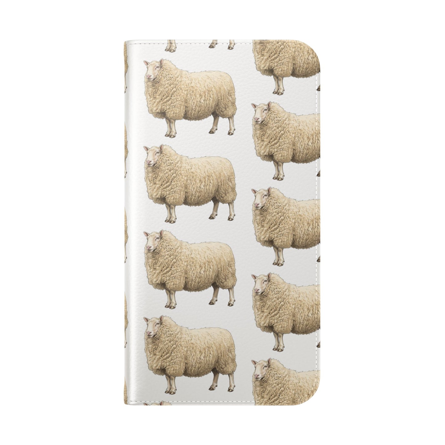 Cheviot Sheep Pattern Flip Phone Case – Cute Pastoral Wallet Cover with Card Slots