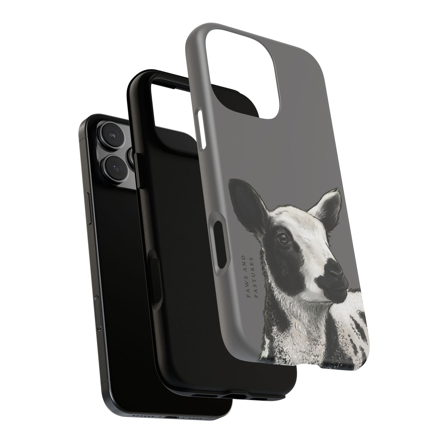 Grey Dutch Spotted Sheep Portrait Phone Case - Black & White Lamb Illustration Protective Cover