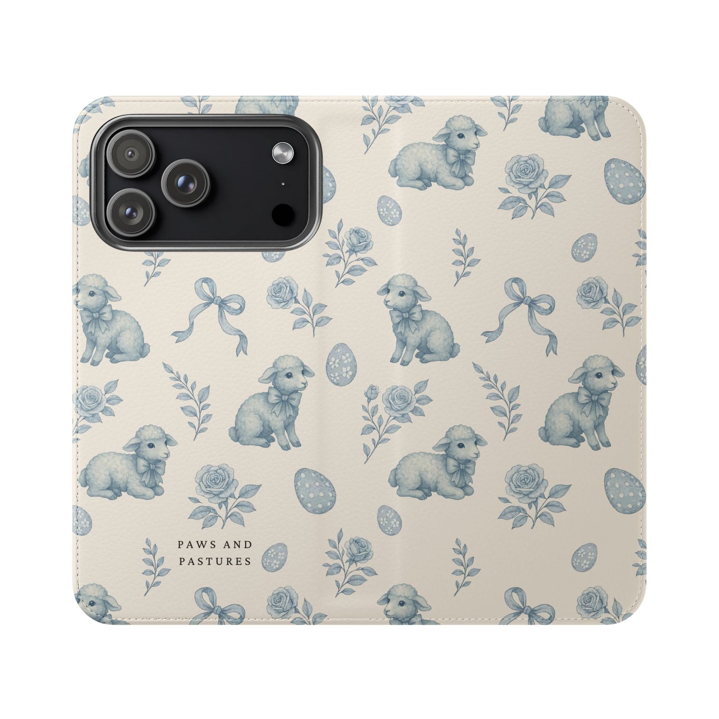 Flip Case — Pastel Blue Easter Lamb Pattern Phone Wallet