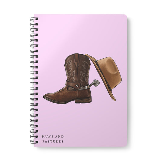 Cowgirl Boots & Hat A5 Spiral Notebook — "Paws and Pastures" Journal
