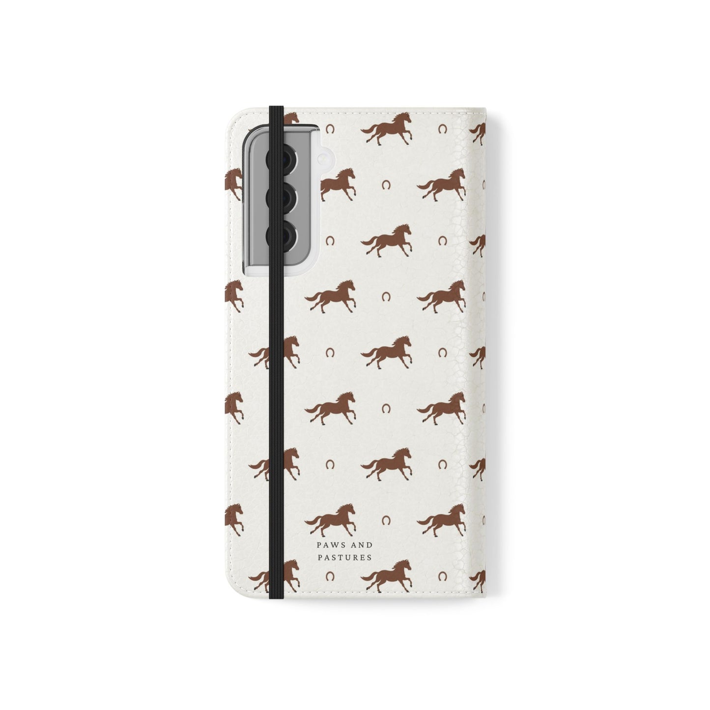 Horse Pattern Flip Case — Leather Wallet Phone Cover with Galloping Horses