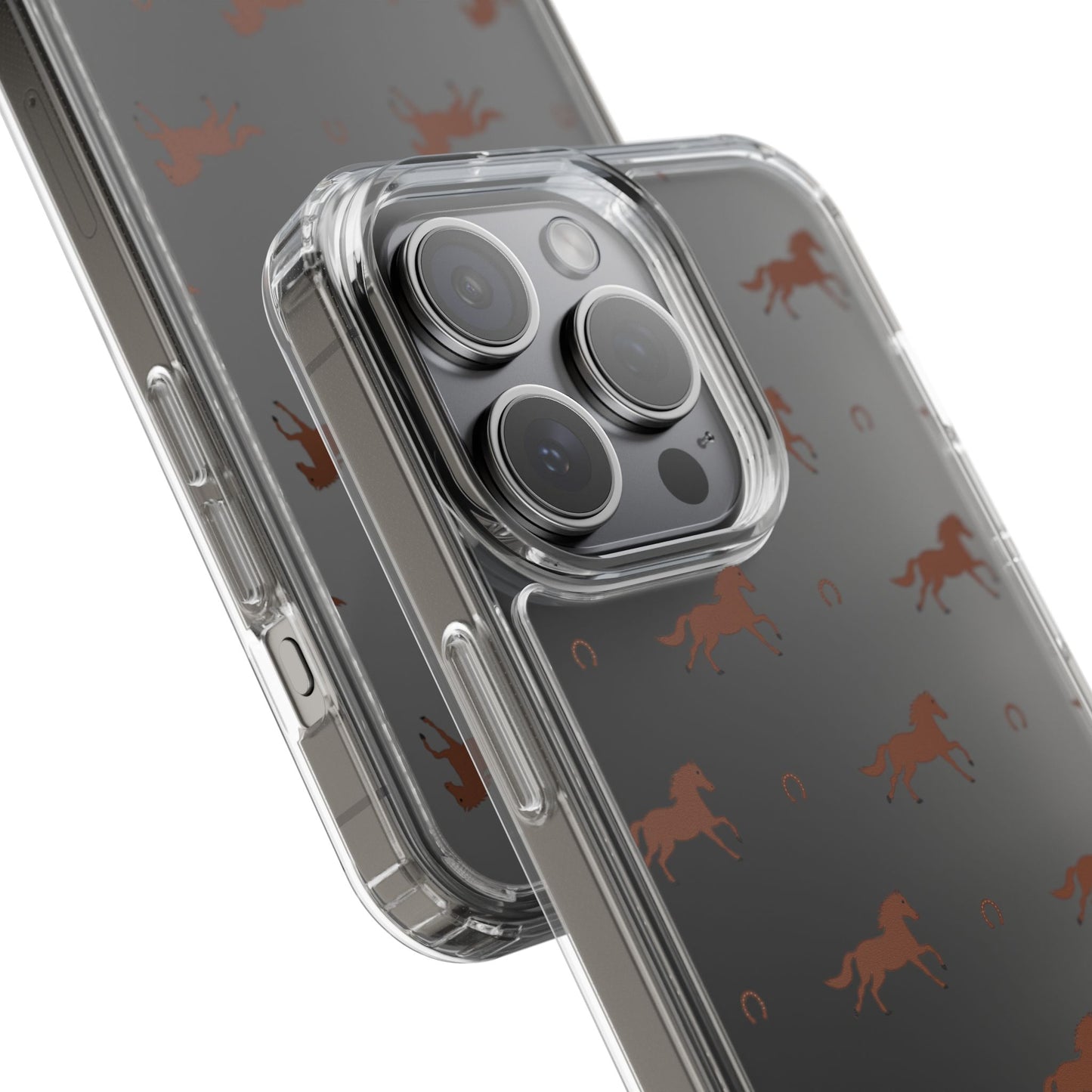 Horse Pattern Clear Phone Case — Equestrian Horses & Horseshoes Design