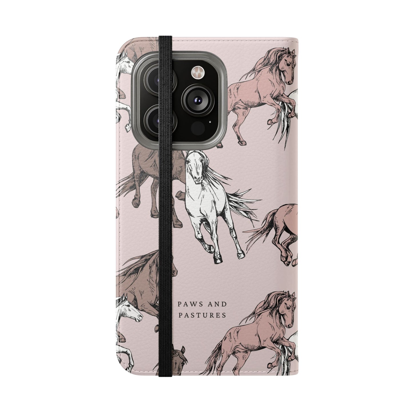 Horse Pattern Flip Phone Case — Pink Running Horses Wallet Cover