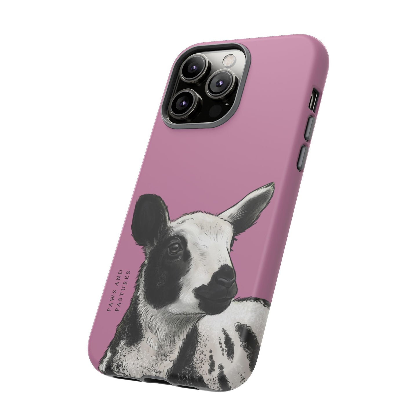 Pink Dutch Spotted Sheep Portrait Phone Case - Black & White Lamb Illustration Protective Cover
