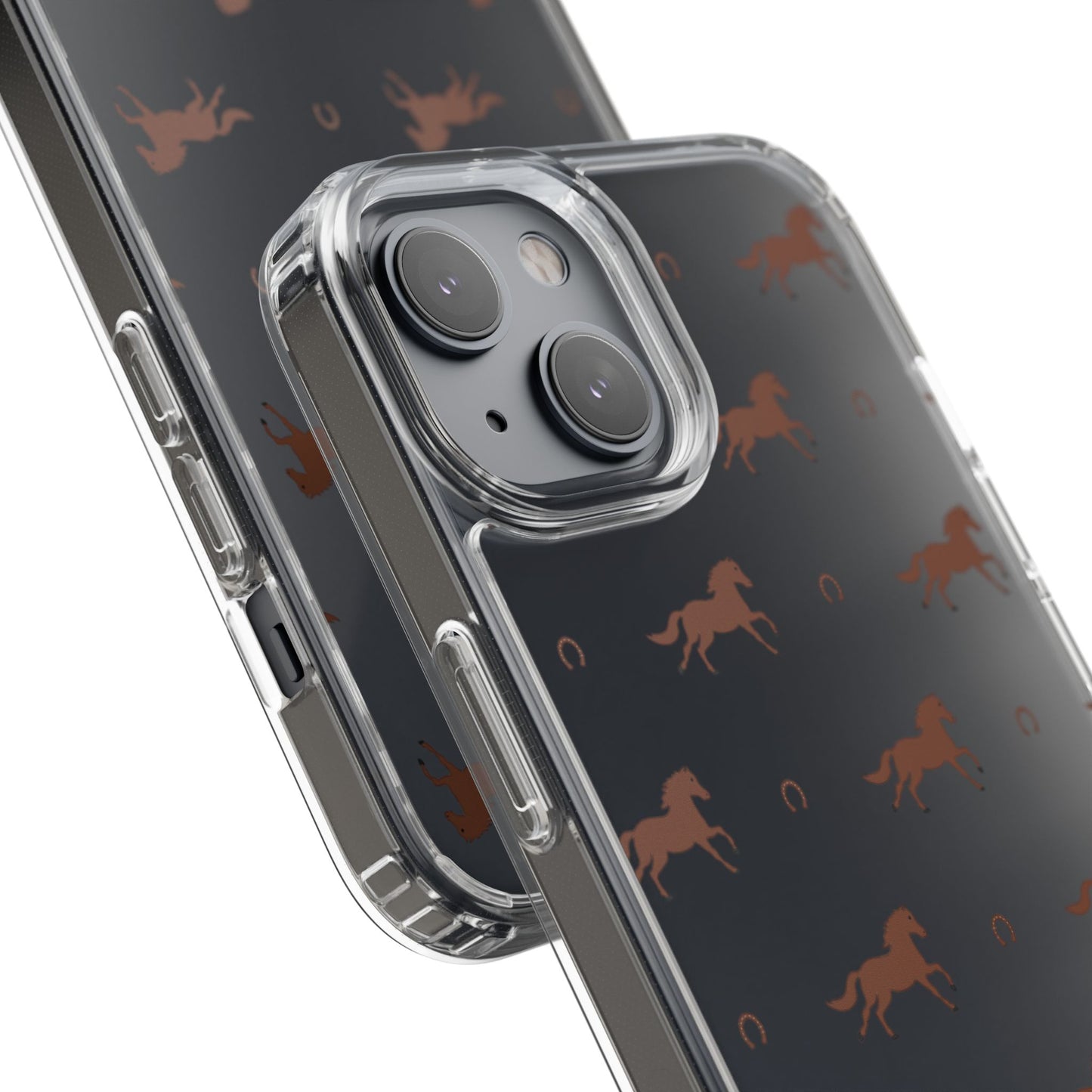 Horse Pattern Clear Phone Case — Equestrian Horses & Horseshoes Design