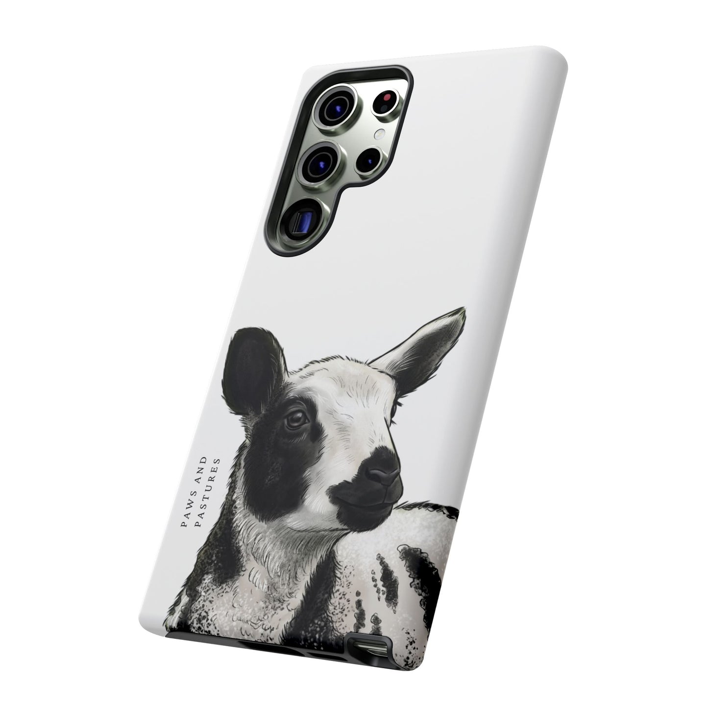 Dutch Spotted Sheep Portrait Phone Case - Black & White Lamb Illustration Protective Cover