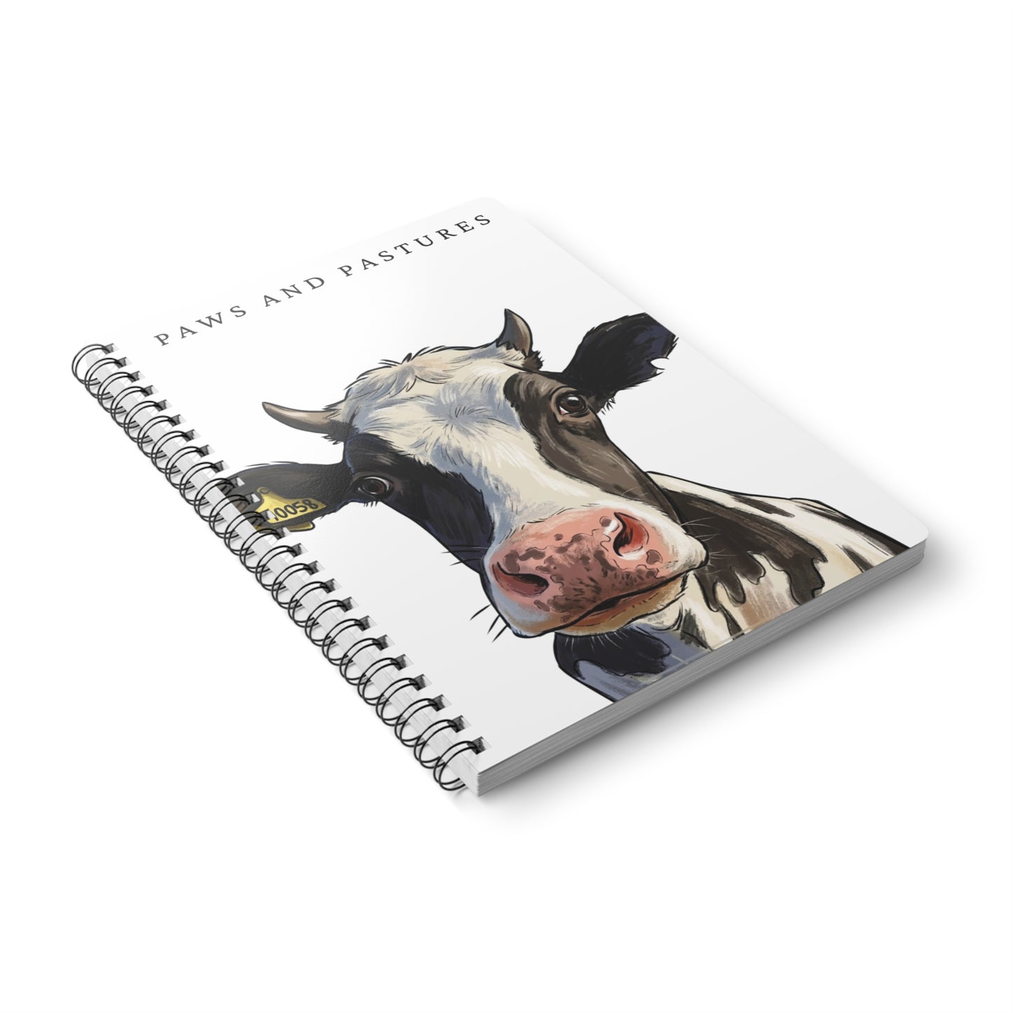 Cow Illustration A5 Spiral Notebook — "Paws and Pastures" Softcover Journal