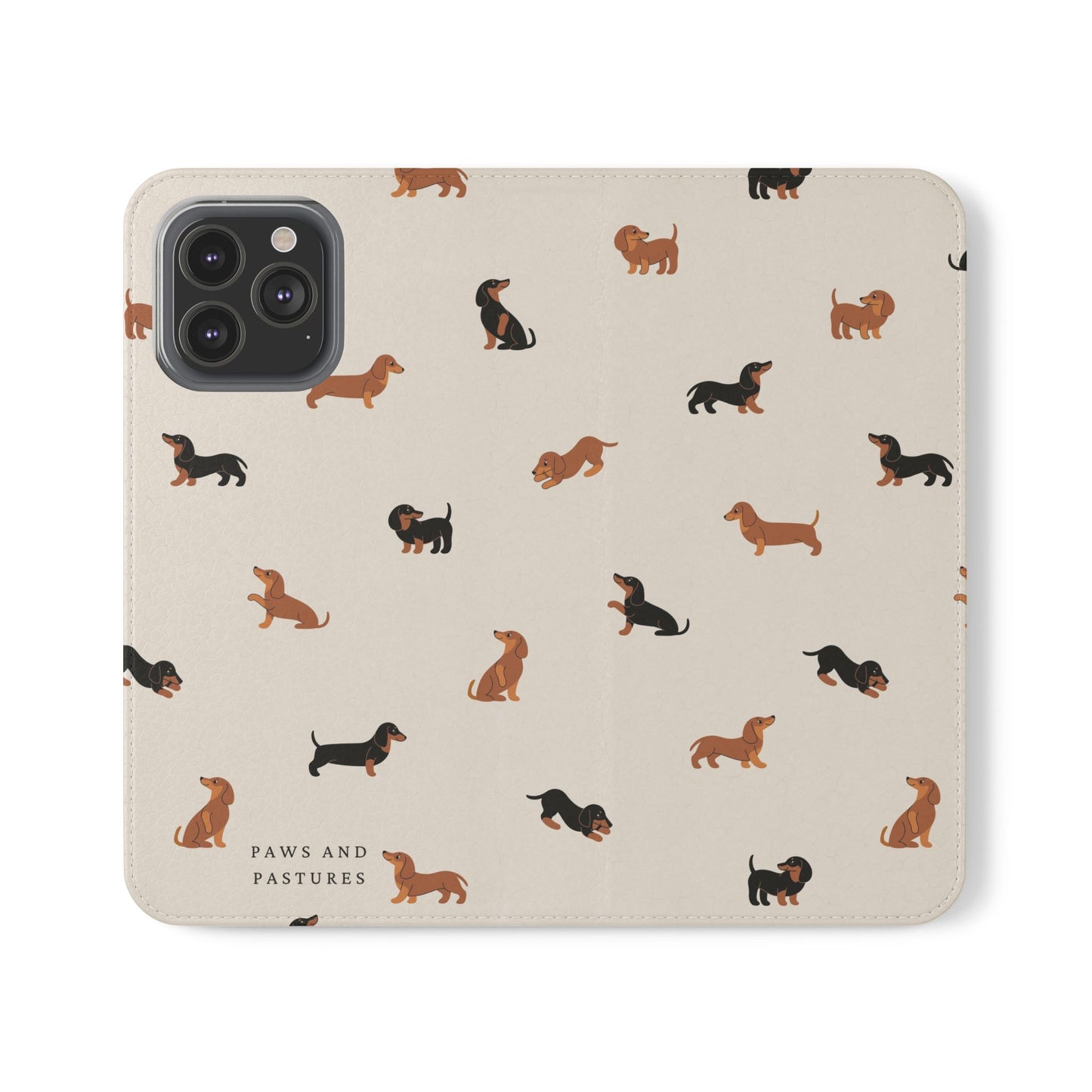 Dachshund Pattern Flip Phone Case — Wallet Folio with Card Slots