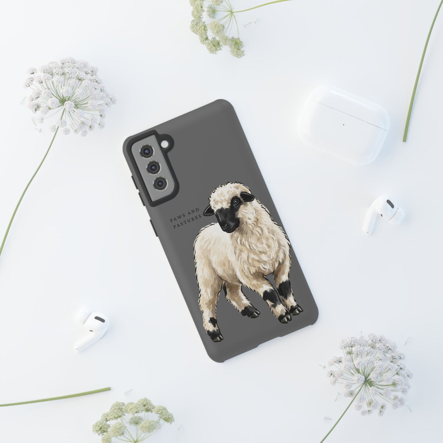 Grey Valais Blacknose Sheep Phone Case – 'Paws and Pastures' Cute Lamb Protective iPhone Cover