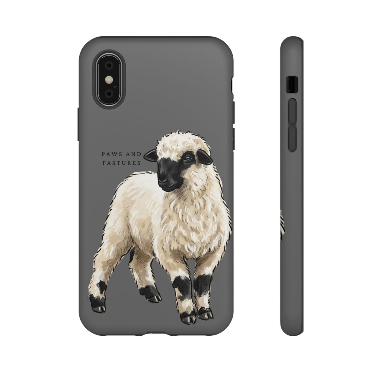 Grey Valais Blacknose Sheep Phone Case – 'Paws and Pastures' Cute Lamb Protective iPhone Cover