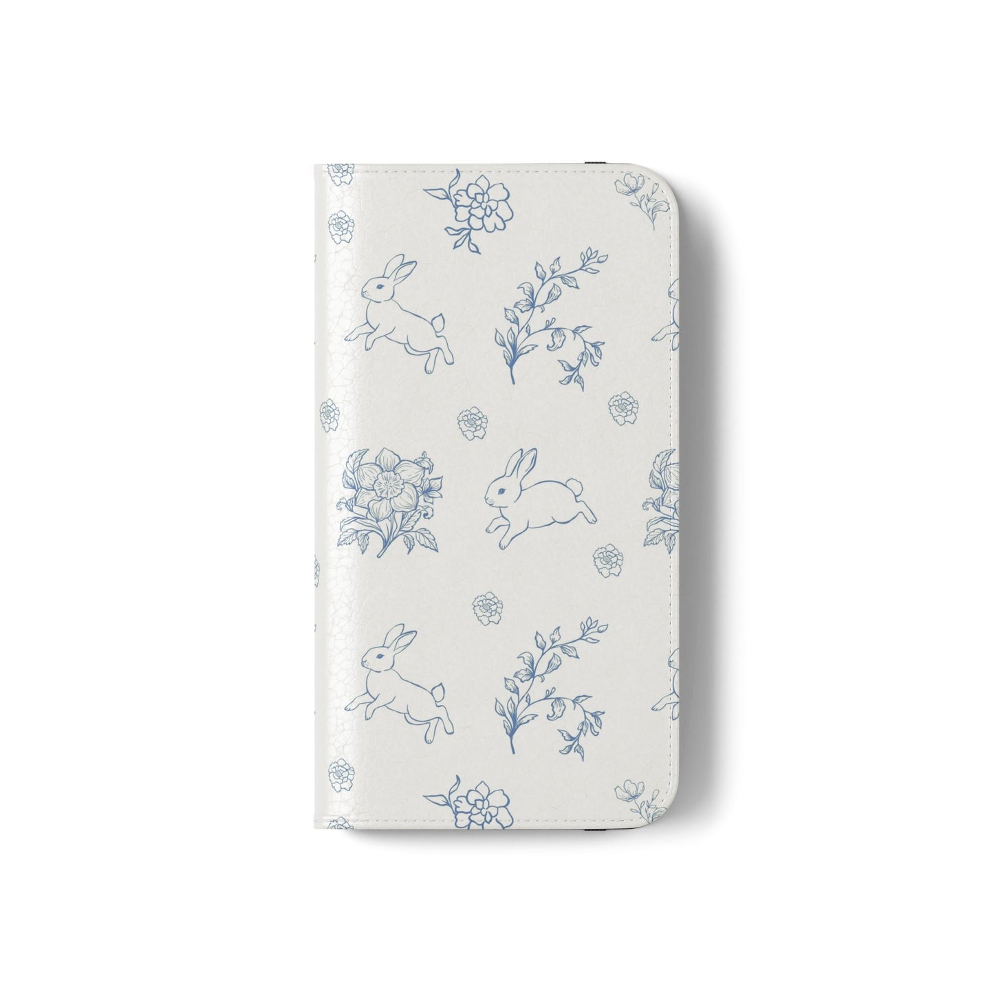 Bunny Pattern Flip Phone Case – Floral Blue Rabbit Wallet Cover