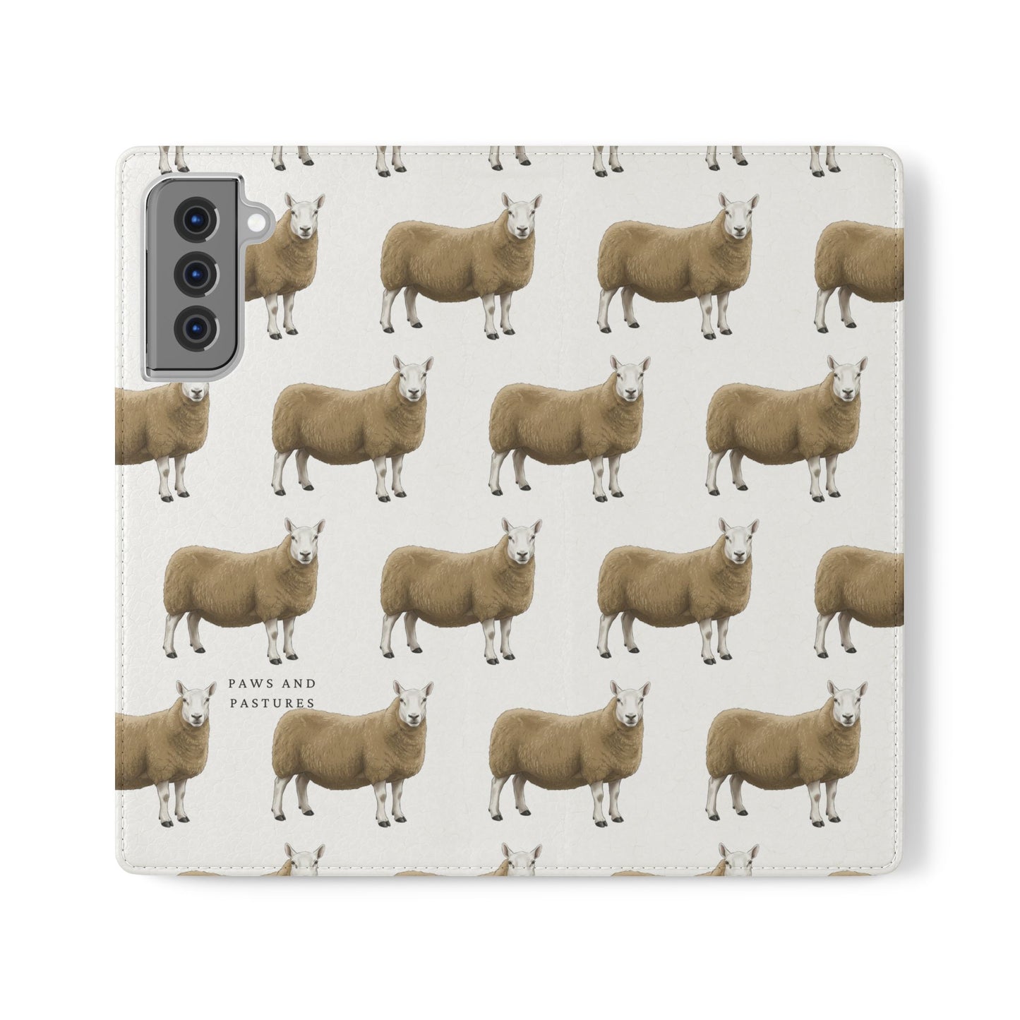 Cheviot Sheep Pattern Flip Phone Case – Cute Pastoral Wallet Cover with Card Slots