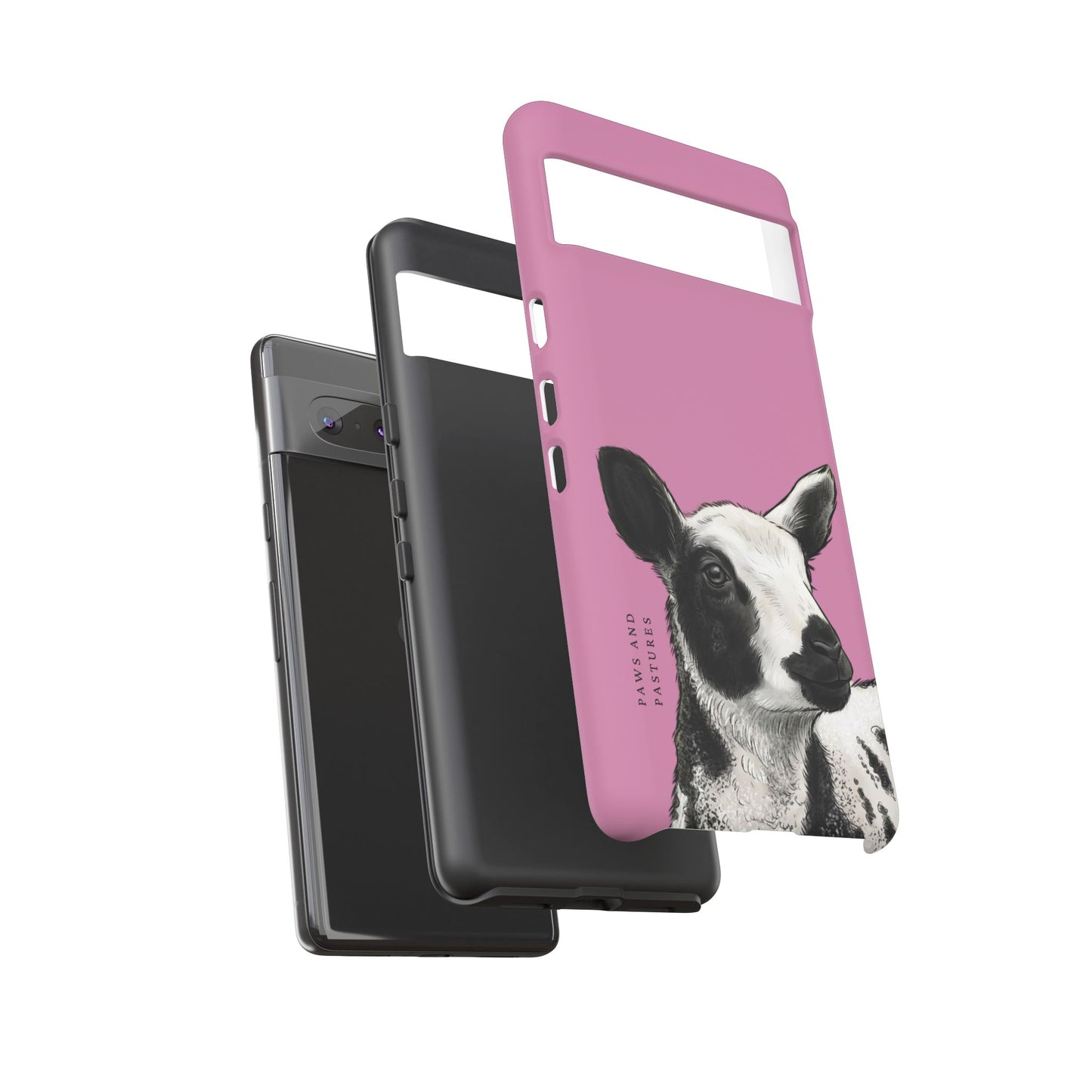 Pink Dutch Spotted Sheep Portrait Phone Case - Black & White Lamb Illustration Protective Cover