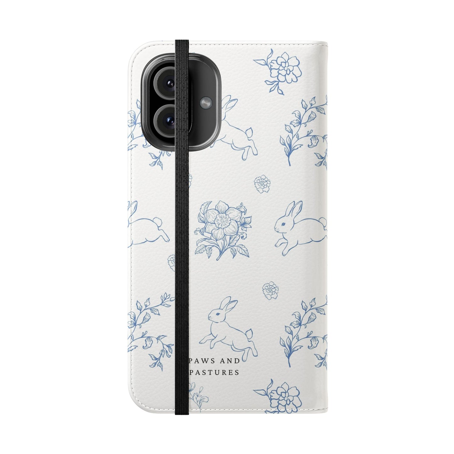 Bunny Pattern Flip Phone Case – Floral Blue Rabbit Wallet Cover