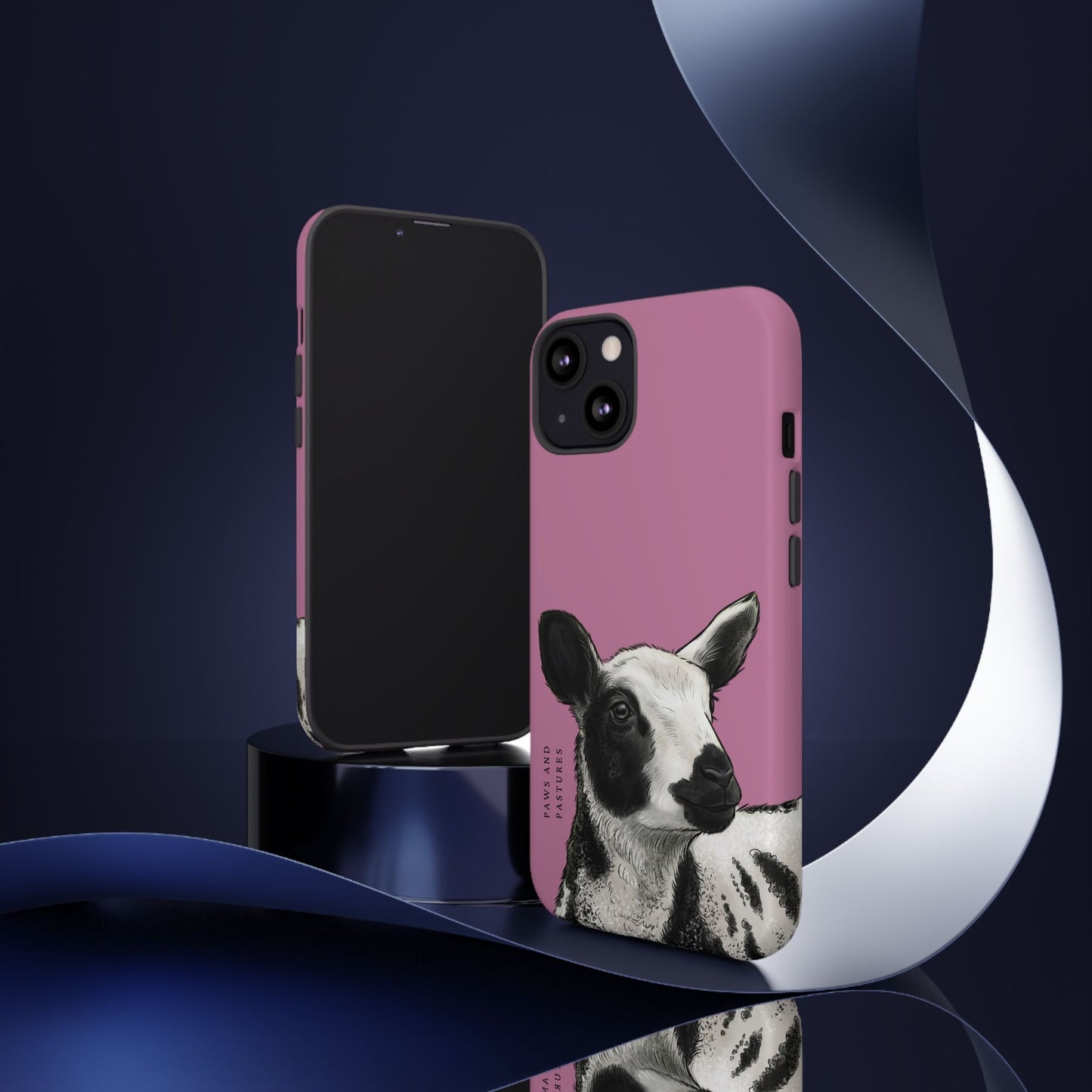 Pink Dutch Spotted Sheep Portrait Phone Case - Black & White Lamb Illustration Protective Cover