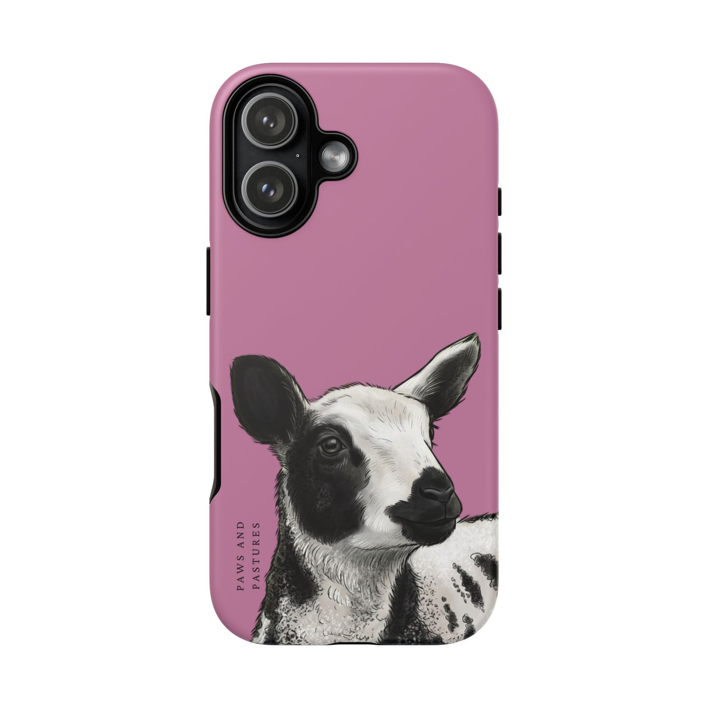 Pink Dutch Spotted Sheep Portrait Phone Case - Black & White Lamb Illustration Protective Cover