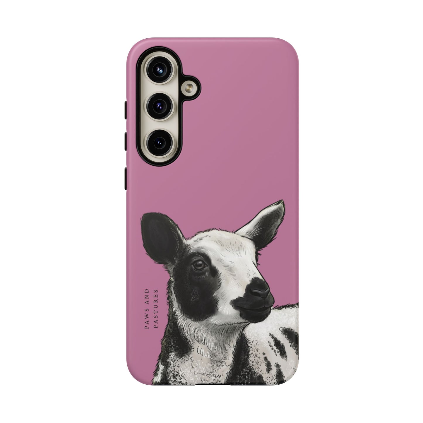 Pink Dutch Spotted Sheep Portrait Phone Case - Black & White Lamb Illustration Protective Cover