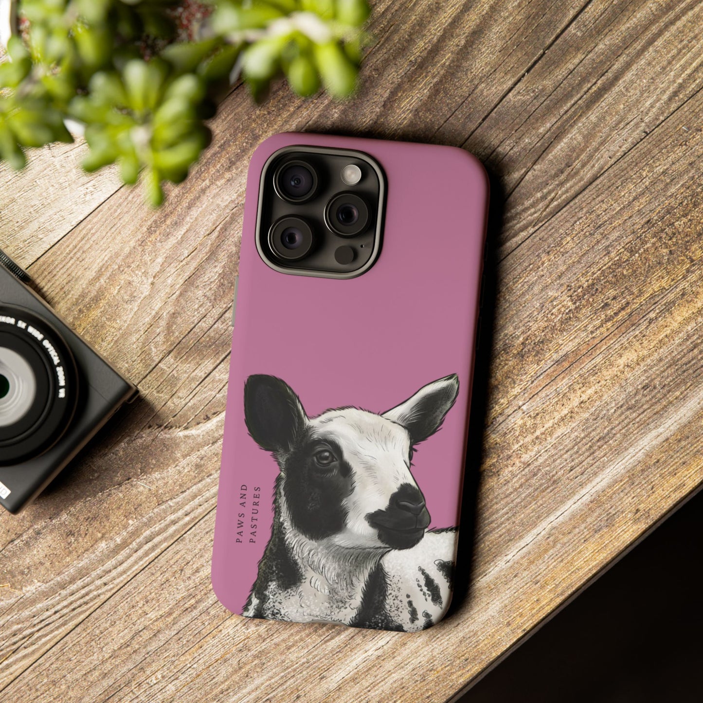 Pink Dutch Spotted Sheep Portrait Phone Case - Black & White Lamb Illustration Protective Cover