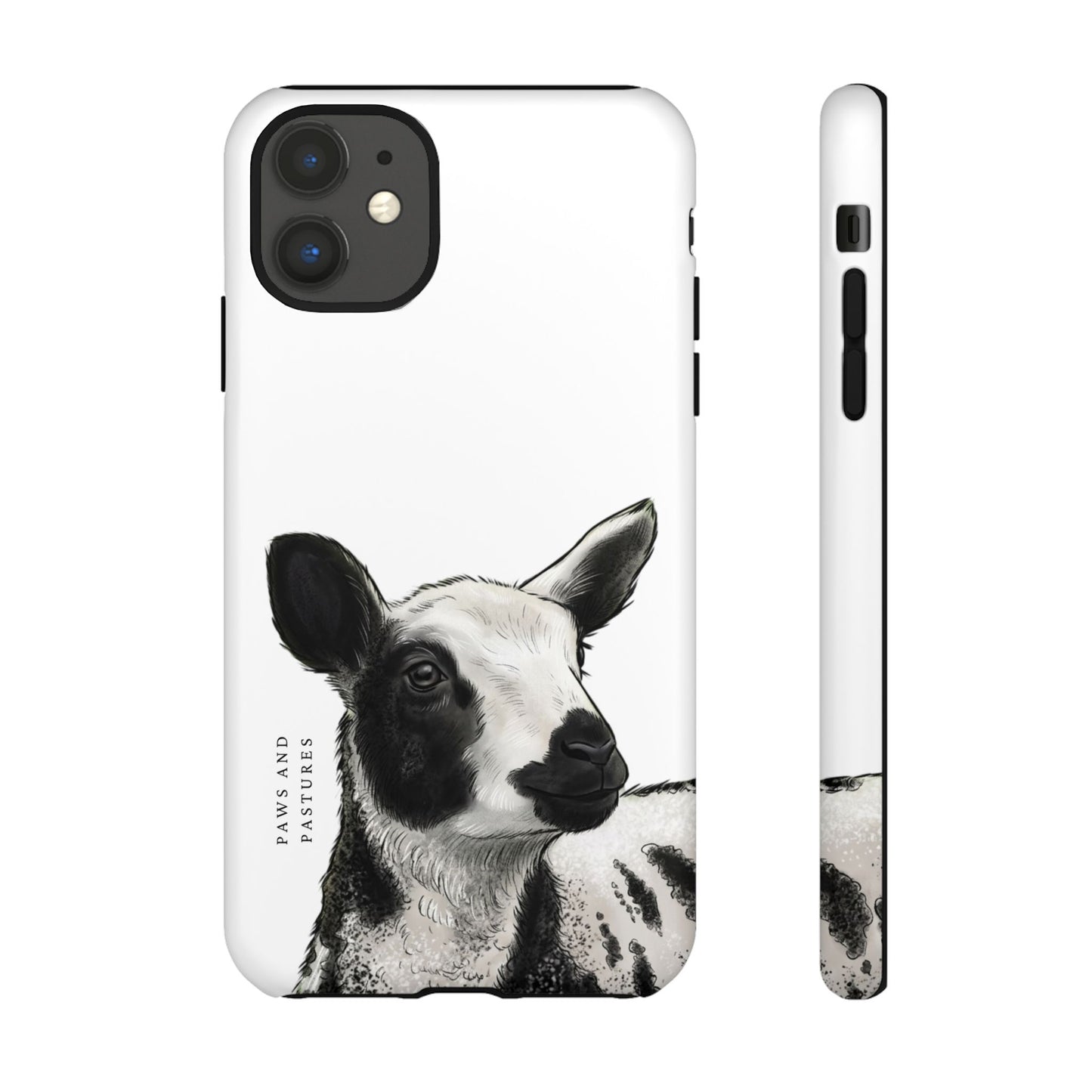Dutch Spotted Sheep Portrait Phone Case - Black & White Lamb Illustration Protective Cover