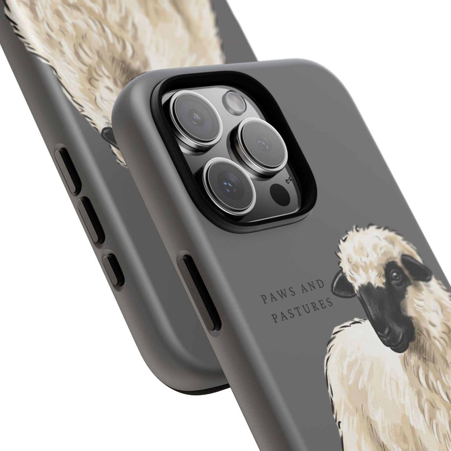 Grey Valais Blacknose Sheep Phone Case – 'Paws and Pastures' Cute Lamb Protective iPhone Cover