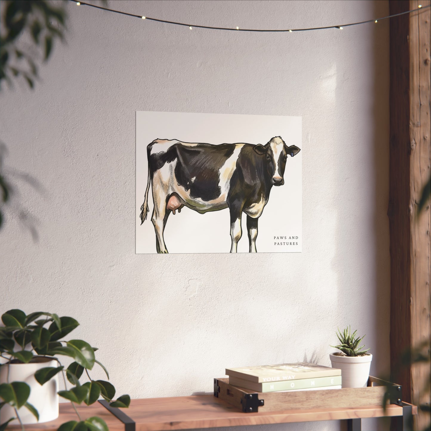 Holstein Cow Fine Art Poster 'Paws and Pastures' Rustic Farmhouse Wall Art