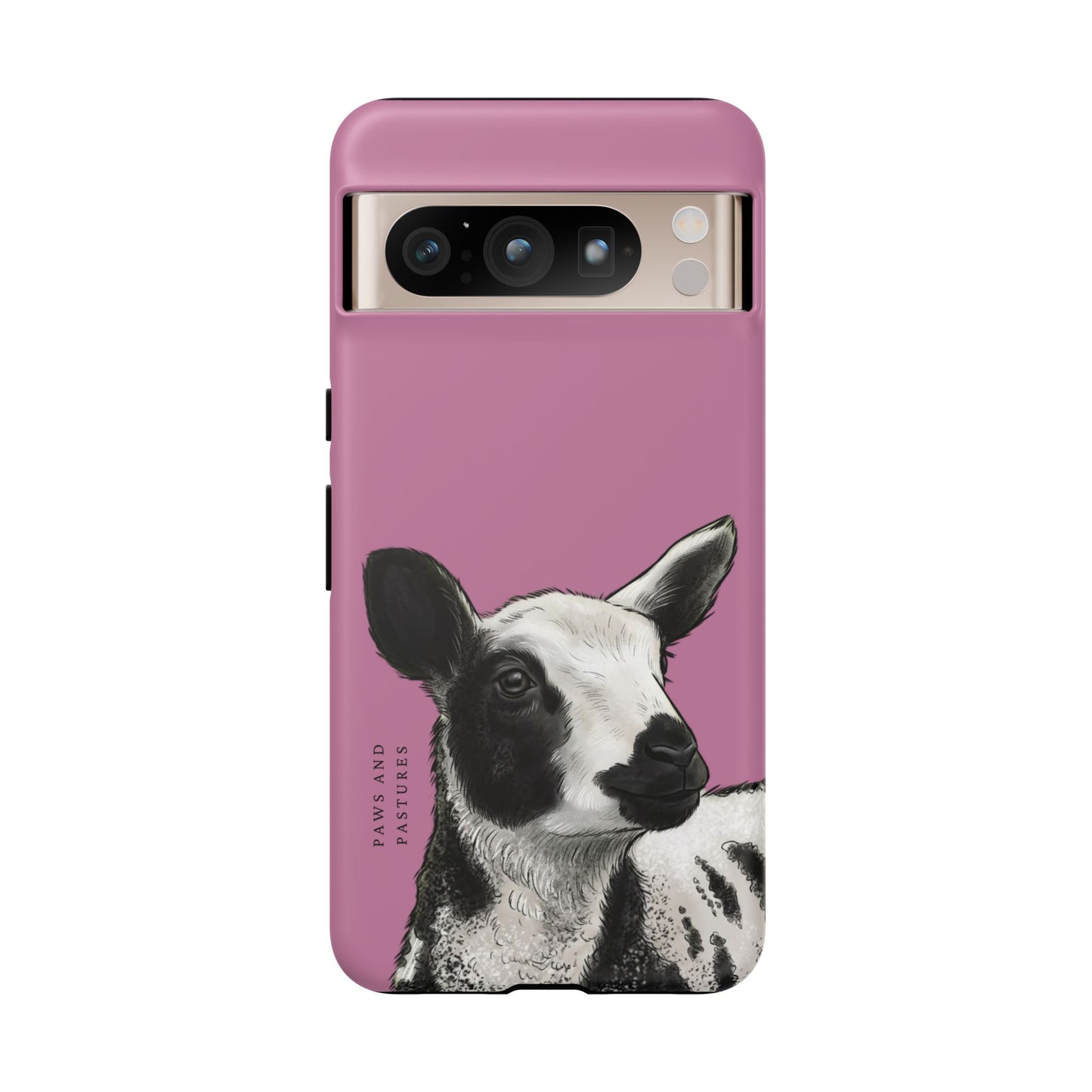Pink Dutch Spotted Sheep Portrait Phone Case - Black & White Lamb Illustration Protective Cover