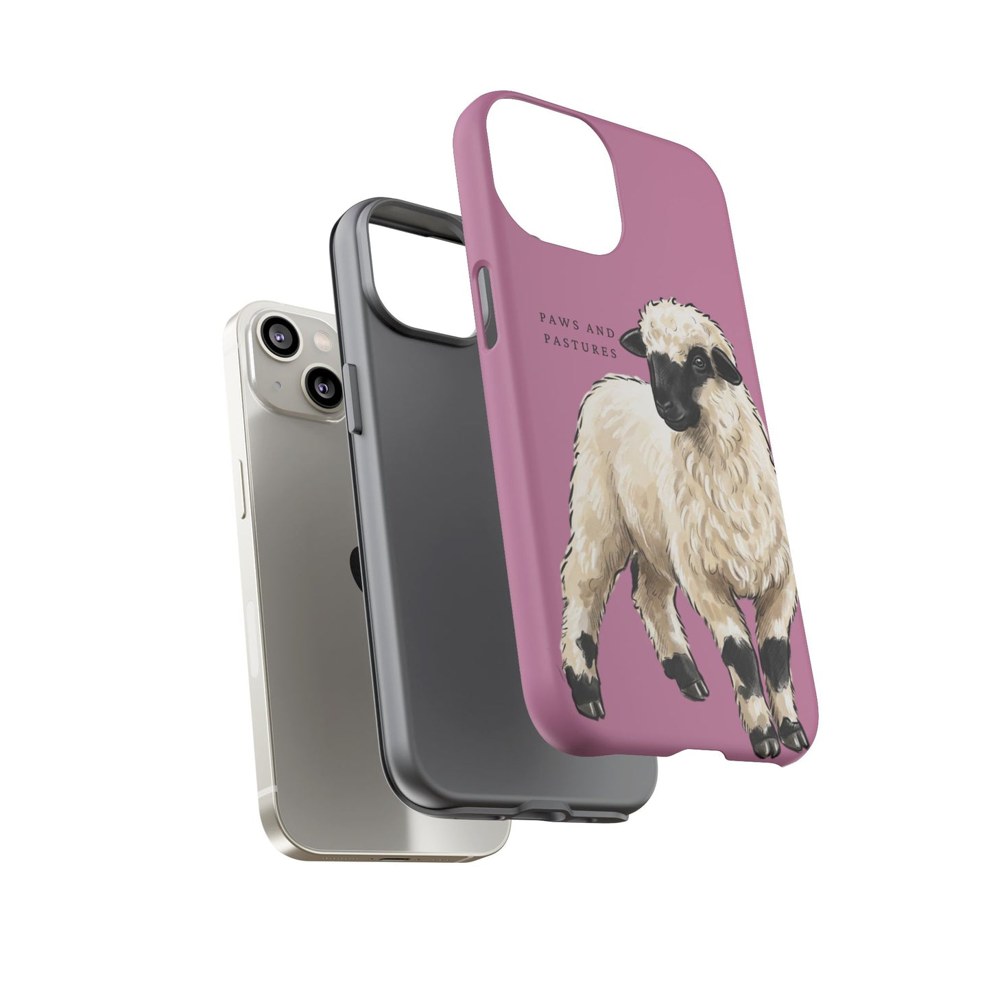 Pink Valais Blacknose Sheep Phone Case – 'Paws and Pastures' Cute Lamb Protective iPhone Cover