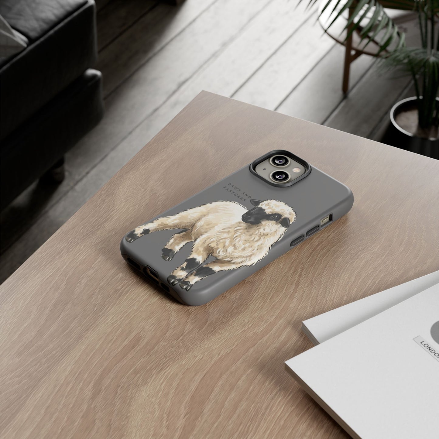 Grey Valais Blacknose Sheep Phone Case – 'Paws and Pastures' Cute Lamb Protective iPhone Cover