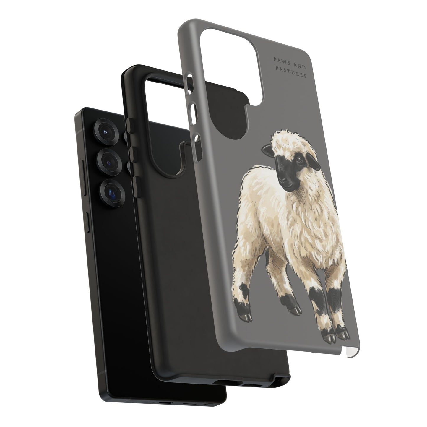 Grey Valais Blacknose Sheep Phone Case – 'Paws and Pastures' Cute Lamb Protective iPhone Cover