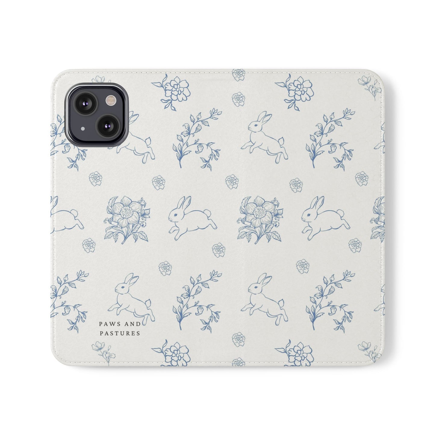 Bunny Pattern Flip Phone Case – Floral Blue Rabbit Wallet Cover