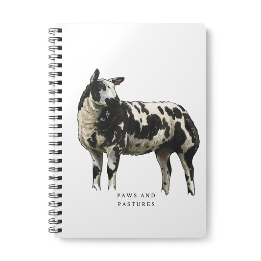 Dutch Spotted A5 Spiral Notebook — 'Paws and Pastures' Black-and-White Sheep Journal