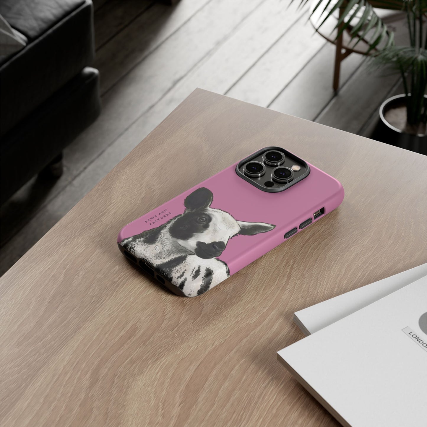 Pink Dutch Spotted Sheep Portrait Phone Case - Black & White Lamb Illustration Protective Cover