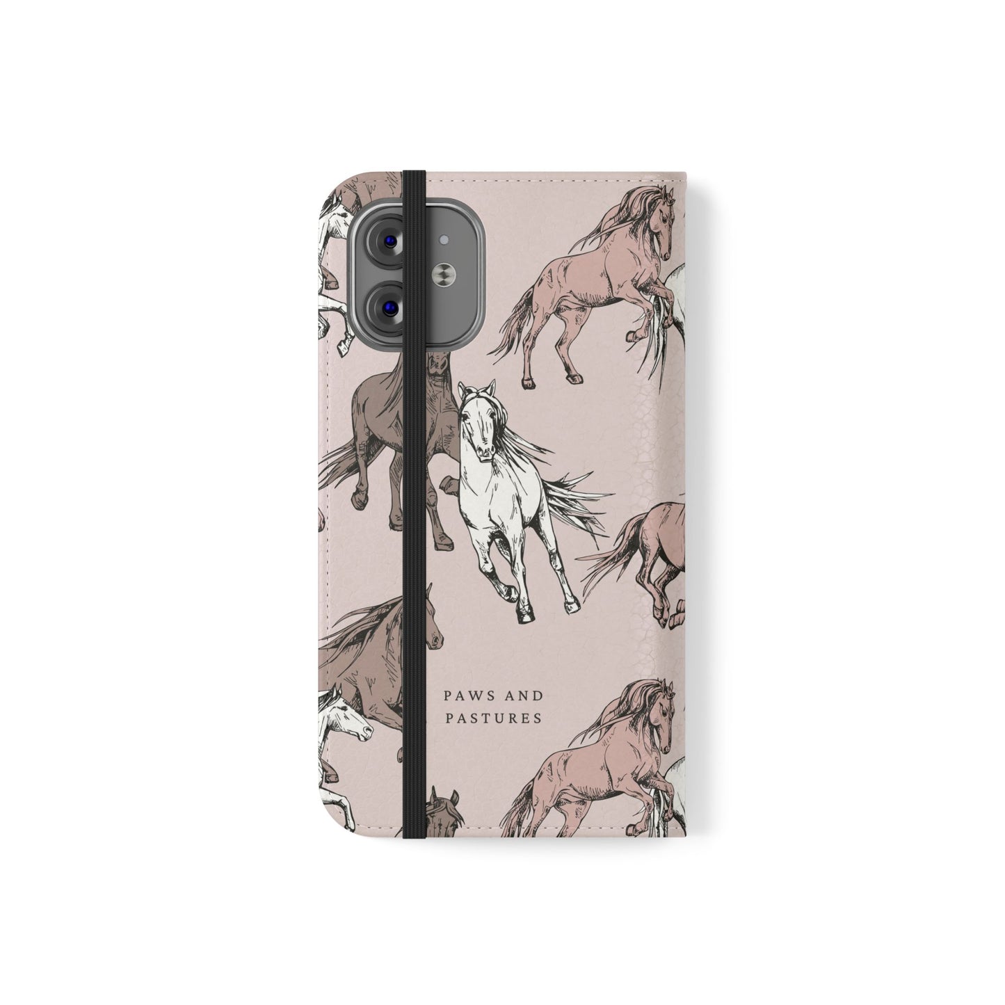 Horse Pattern Flip Phone Case — Pink Running Horses Wallet Cover