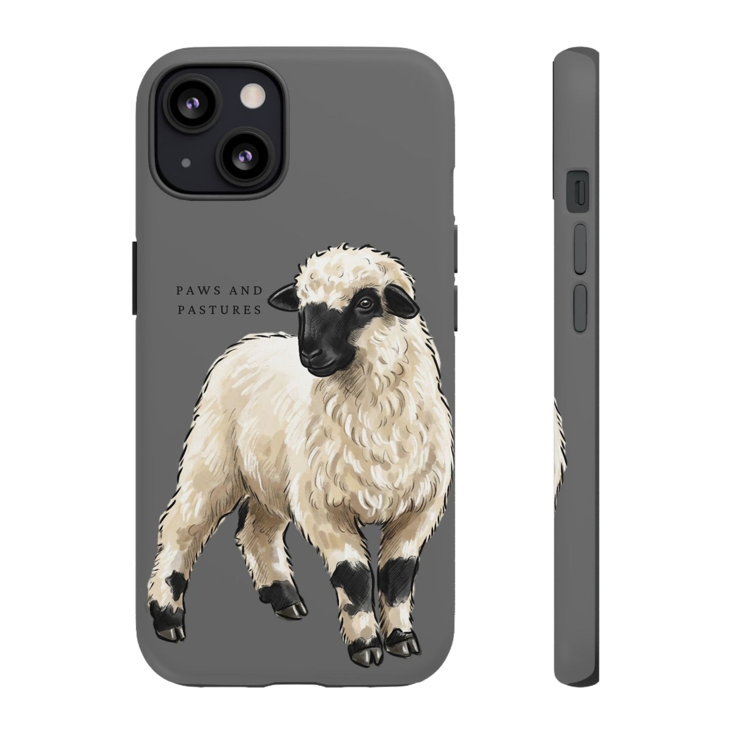 Grey Valais Blacknose Sheep Phone Case – 'Paws and Pastures' Cute Lamb Protective iPhone Cover