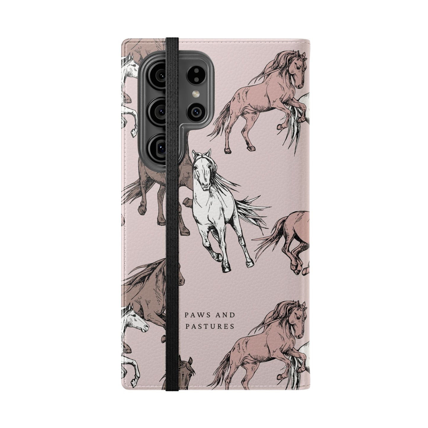 Horse Pattern Flip Phone Case — Pink Running Horses Wallet Cover