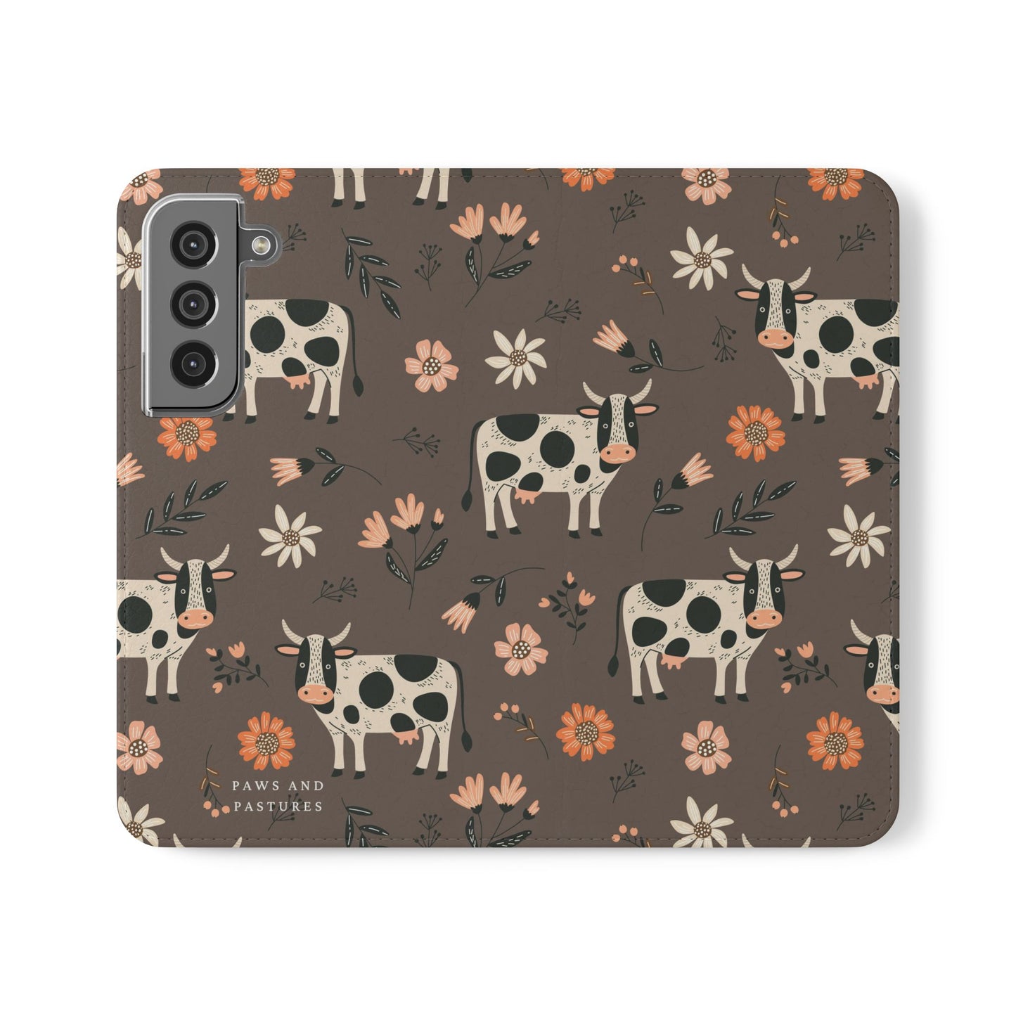 Cow Floral Flip Phone Case – Folklore Farm Pattern Wallet Case